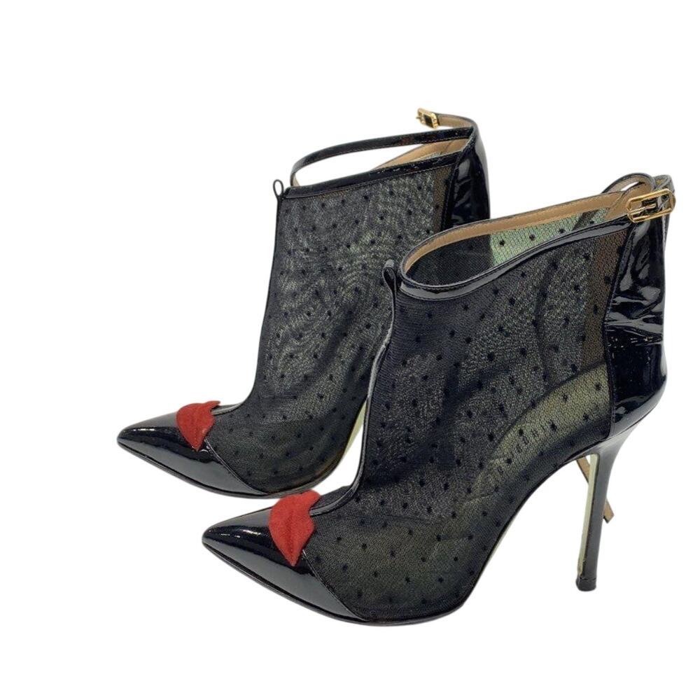 Giannico Mesh Ankle Boot Heels Red Lips Size 37